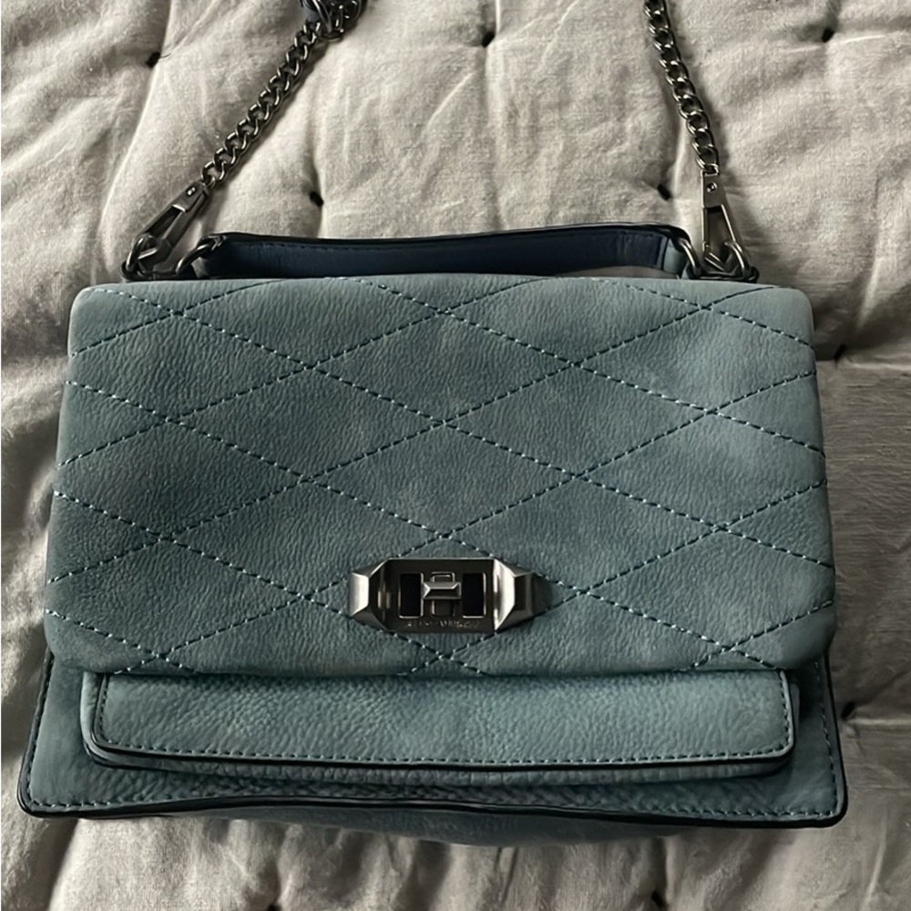 Rebecca Minkoff Je T’aime Medium Crossbody in steel blue nubuck suede
